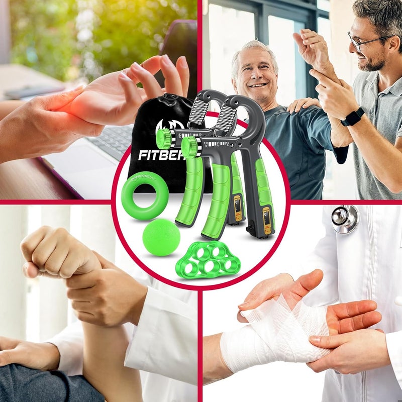 FitBeast Hand Grip Strengthener Workout Kit (5 Pack), 2 Forearm Grip Adjustable Resistance Hand Gripper, Finger Stretcher, Grip Ring & Stress Relief Grip Ball for Athletes - Image 5